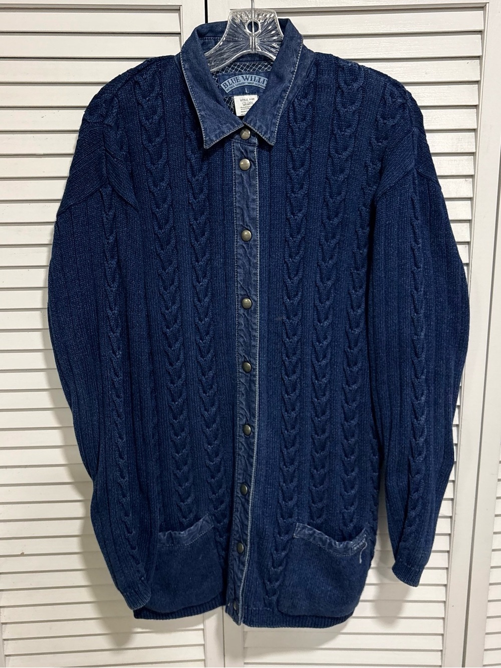 Blue Willi's Vintage Cable Knit Cardigan Denim Collar Blue Size L